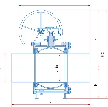 Кран шаровой полнопроходной разборный под приварку с редуктором, Ду от 40 до 700 мм, ст. 20